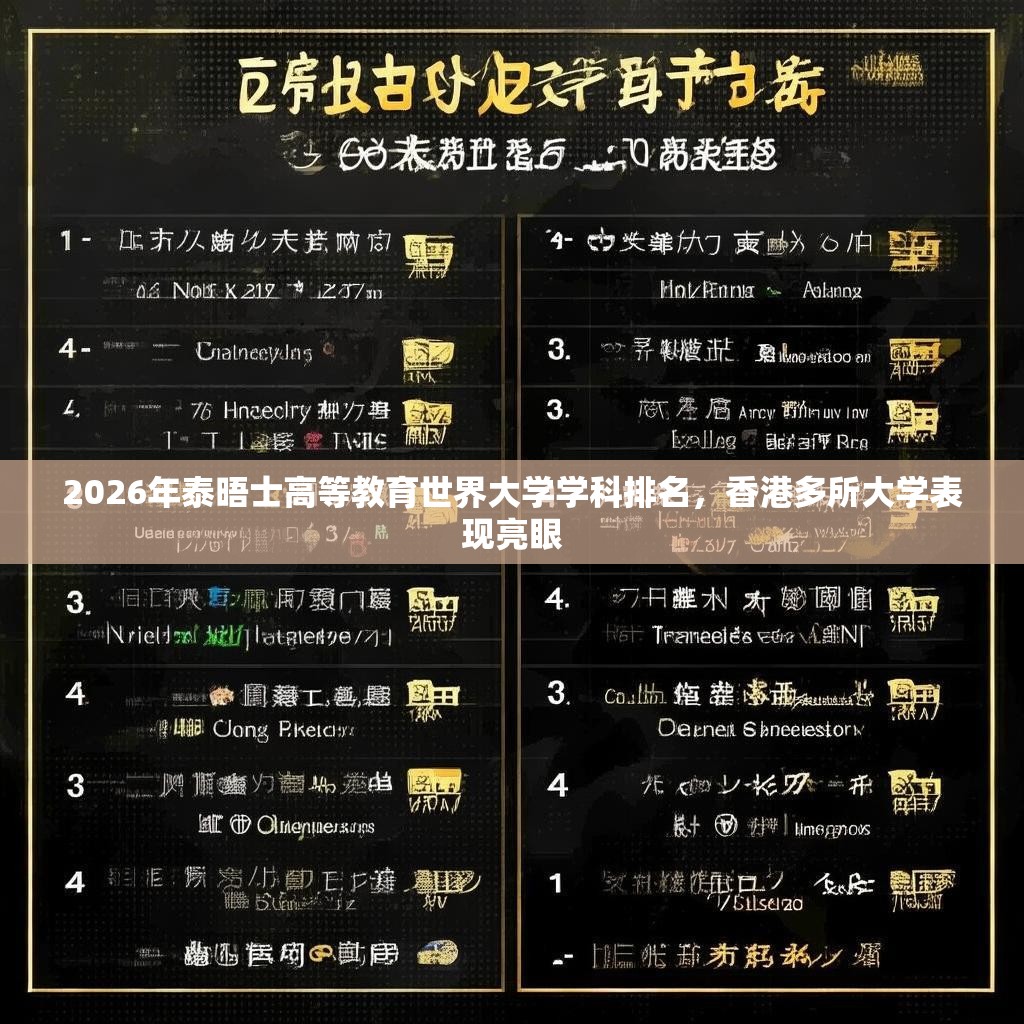 2026年泰晤士高等教育世界大学学科排名,香港多所大学表现亮眼